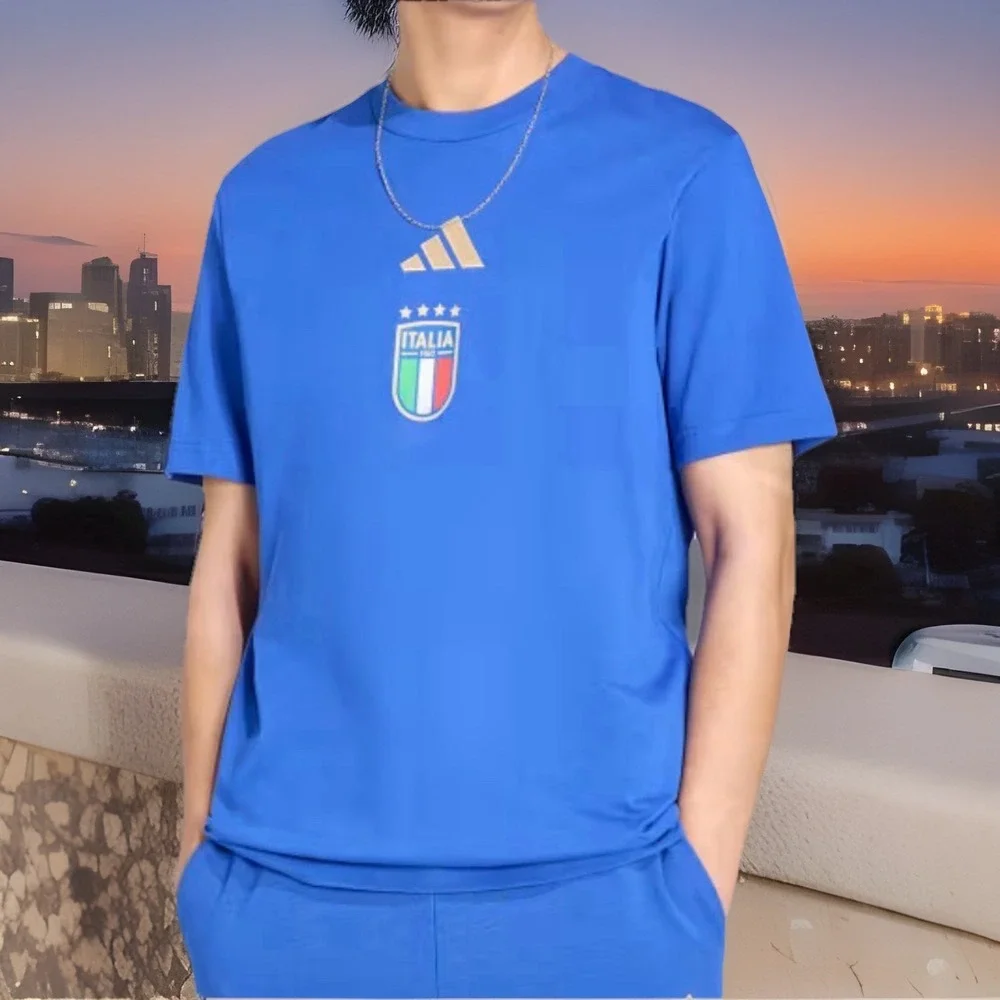 Adidas Italy Soccer Team Men's DNA Graphic T-shirt Blue Size M New